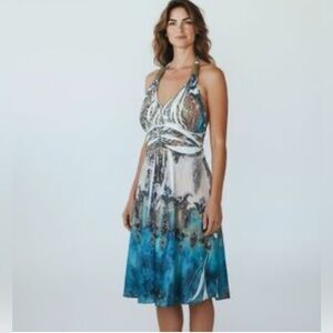 Cristinalove Sequin Embellished White and Turquoise Halter Dress